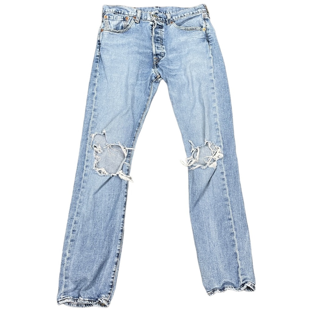 LEVI'S 501 Original Fit Button Fly Jeans Mens 31x32 Light Wash Distressed Ripped